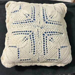 Vintage Square Throw Pillow with Crochet Cover